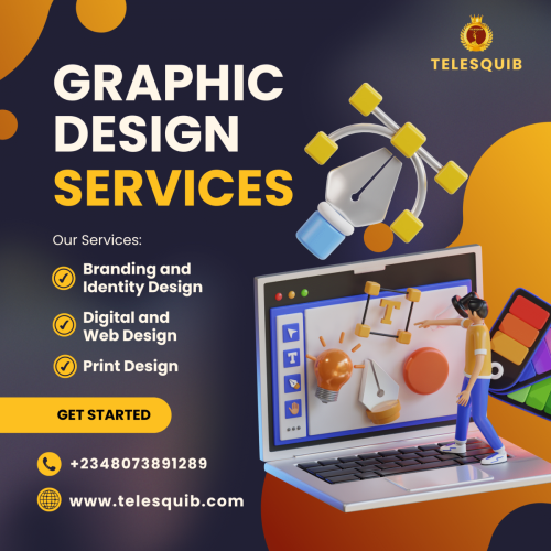 Purple and Yellow Modern 3D Graphic Design Service Instagram Post